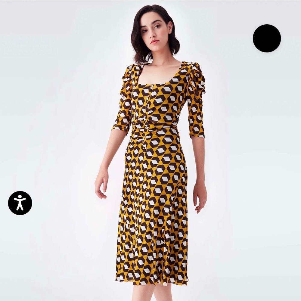 DVF Abra Mesh Midi Dress in Arrow Head